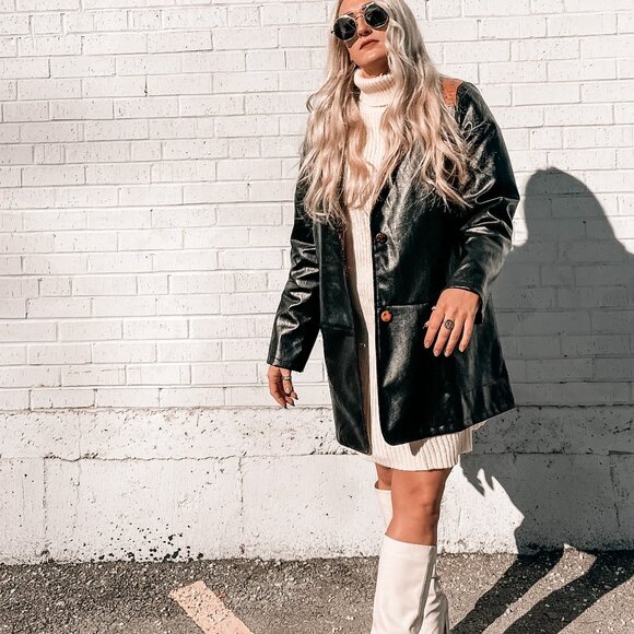 Vegan Leather Blazer Jacket with Snakeskin Collar - Picture 8 of 8